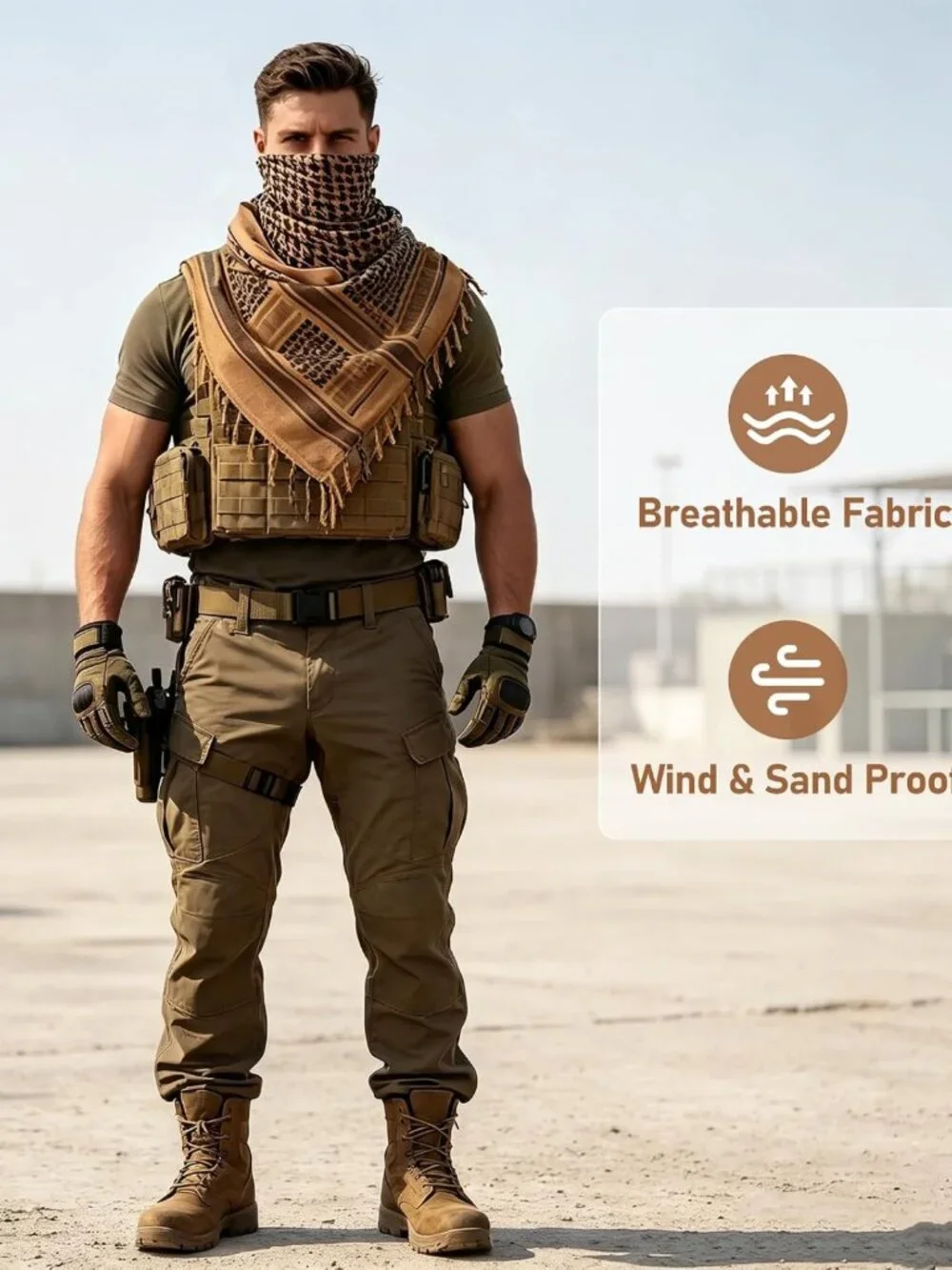 Tactical Desert Shemagh Scarf | Lightweight Cotton Keffiyeh Wrap for Men & Women